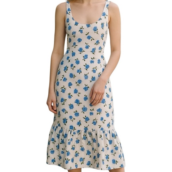 Michael Kors Collection Dresses & Skirts - Michael Kors COLLECTION White with Blue Floral Tank Flounce Dress 8 NEW